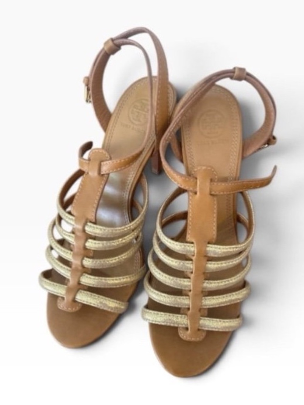 Tory Burch Tan Leather Sandals with Gold Accents